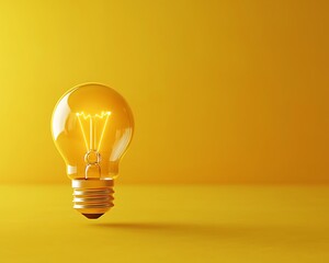 Glowing bulb on yellow background