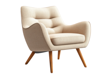 stylish. modern armchair with a soft. textured fabric in a light color. supported by wooden legs its ergonomic design and plush cushioning suggest comfort and relaxation. making it suitable for living