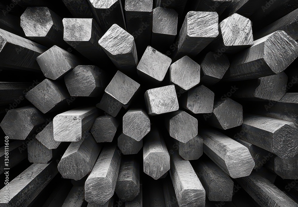 Aufkleber close-up view of raw industrial materials with hexagonal shapes and textured surfaces in monochrome 