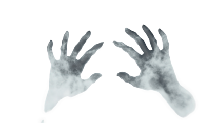 two hands reaching out. surrounded by a misty. ethereal atmosphere. creating a sense of yearning or struggle the monochromatic palette emphasizes the hands and the fog. evoking themes of isolation. lo