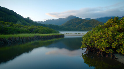 Obraz premium new zealand dawn mangrove beach