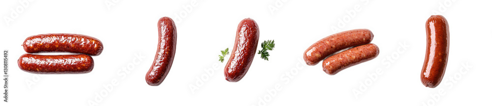 Poster series of sausages arranged in a visually appealing manner. showcasing different types and sizes the