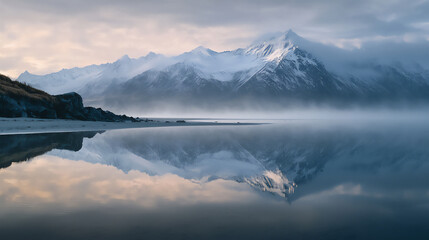 Naklejka premium new zealand winter dawn reflections