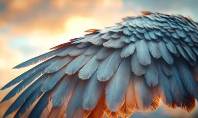 Obraz premium Close-up of wing feathers glowing in golden sunset light, celebrating the beauty of nature for world environment day