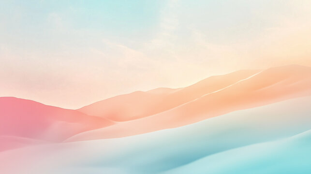 Watercolor pastel landscape with soft mountain shapes and warm gradient hues. Tranquil artistic background