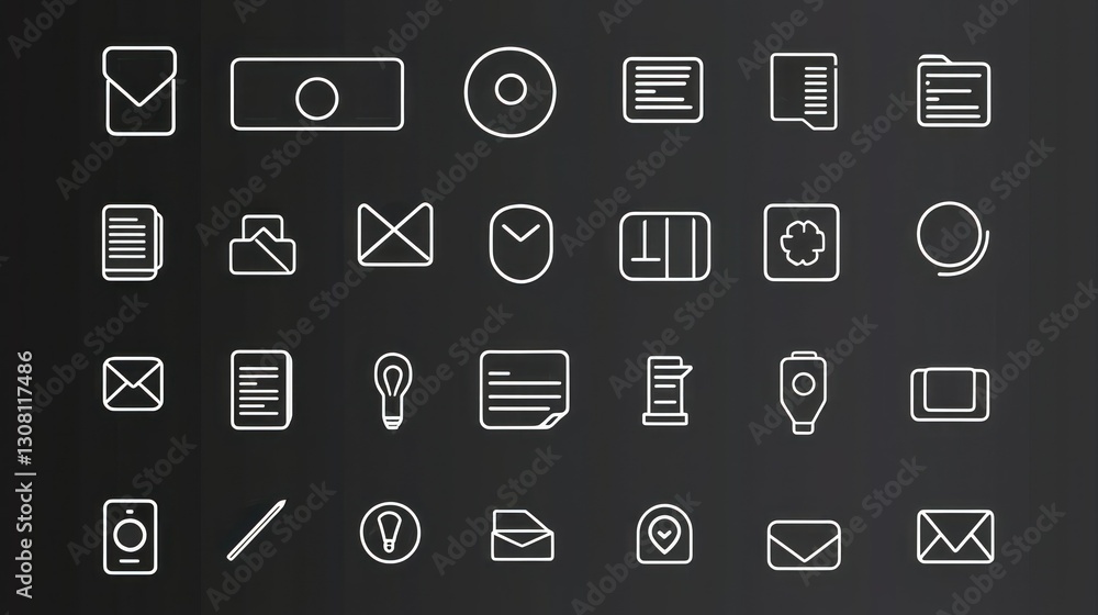 Poster A sleek set of thin-line icons on a transparent background, suitable for website and app interfaces