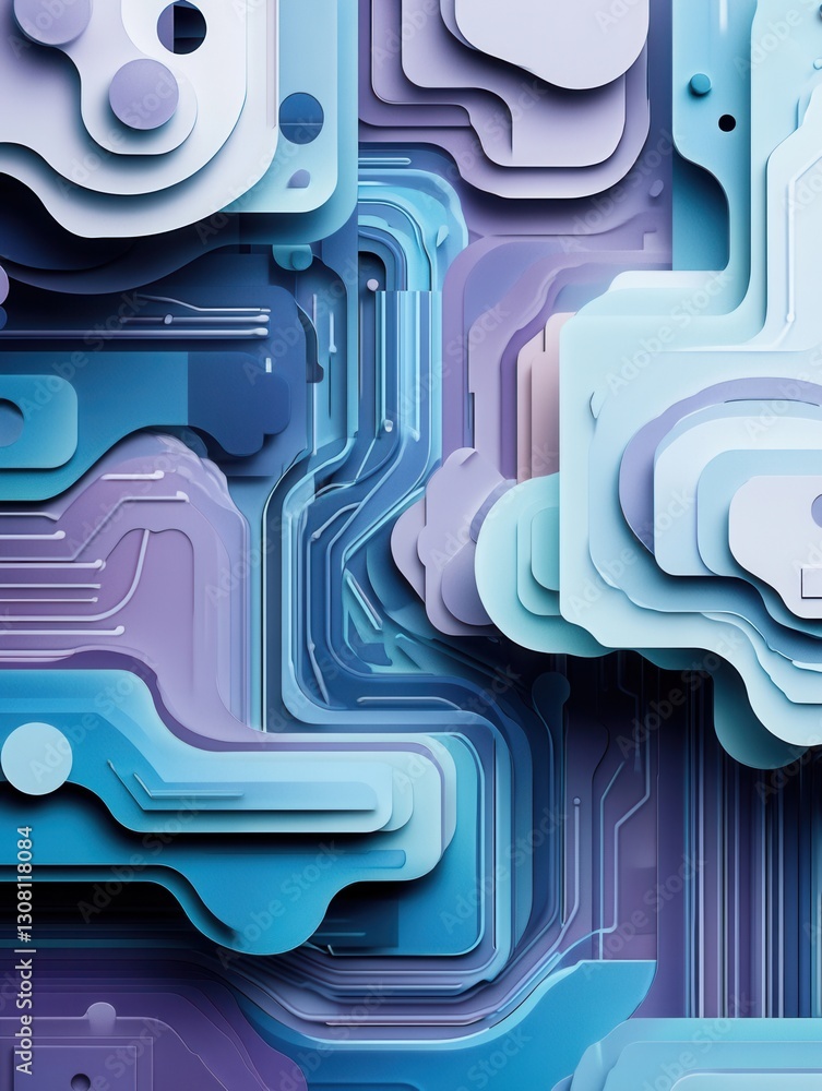 Poster Futuristic paper art background featuring abstract layered designs in cool tones with a high tech atmosphere Generative AI