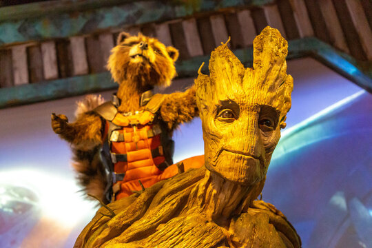 Groot and Rocket Raccoon Wax Figures at Madame Tussauds London