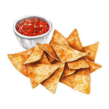 watercolor nachos with salsa dip clip art preview