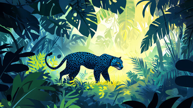Stealthy jaguar in jungle, elusive predator. Elusive - Spirit. Illustration