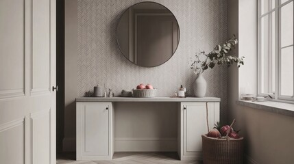 Elegant Entryway Vanity with Round Mirror
