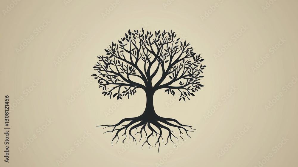 Poster A stylized tree icon with roots and branches forming a balanced shape.