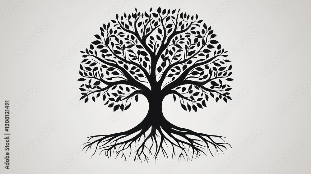 Poster A stylized tree icon with roots and branches forming a balanced shape.