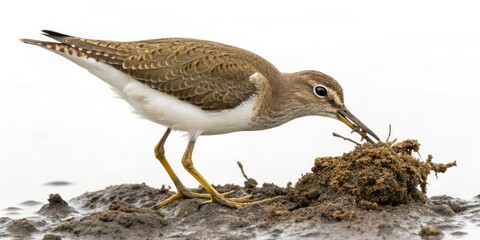 Aerial View Common Sandpiper Foraging Mudflats Invertebrate Bird Wildlife Photography