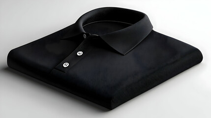 3D Render of Folded Black Polo Shirt Mockup for Apparel Design