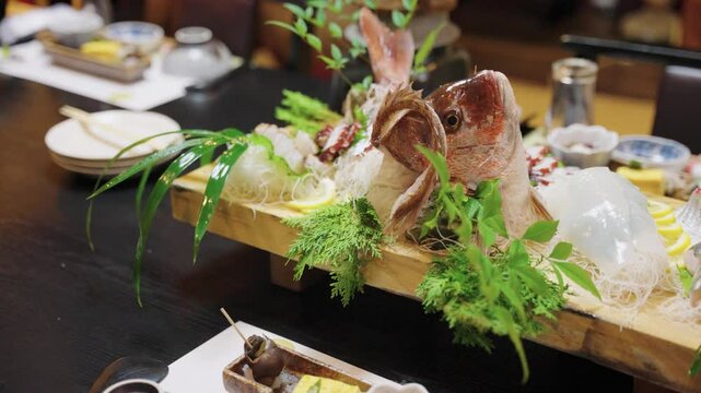 Kaiseki Course in Japan, Sea Bream Sashimi Meal with Whole Fish