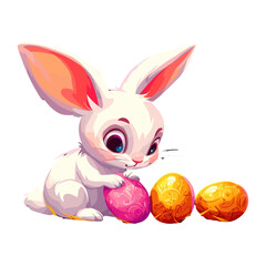Cute bunny sitting on the ground holding an Easter egg eggs illustration cartoon vector