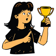 Fototapeta premium Women holding golden trophy illustration photography achievement vector