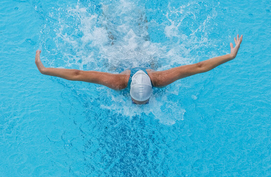 Butterfly Stroke Swimmer in Action Captured from Above