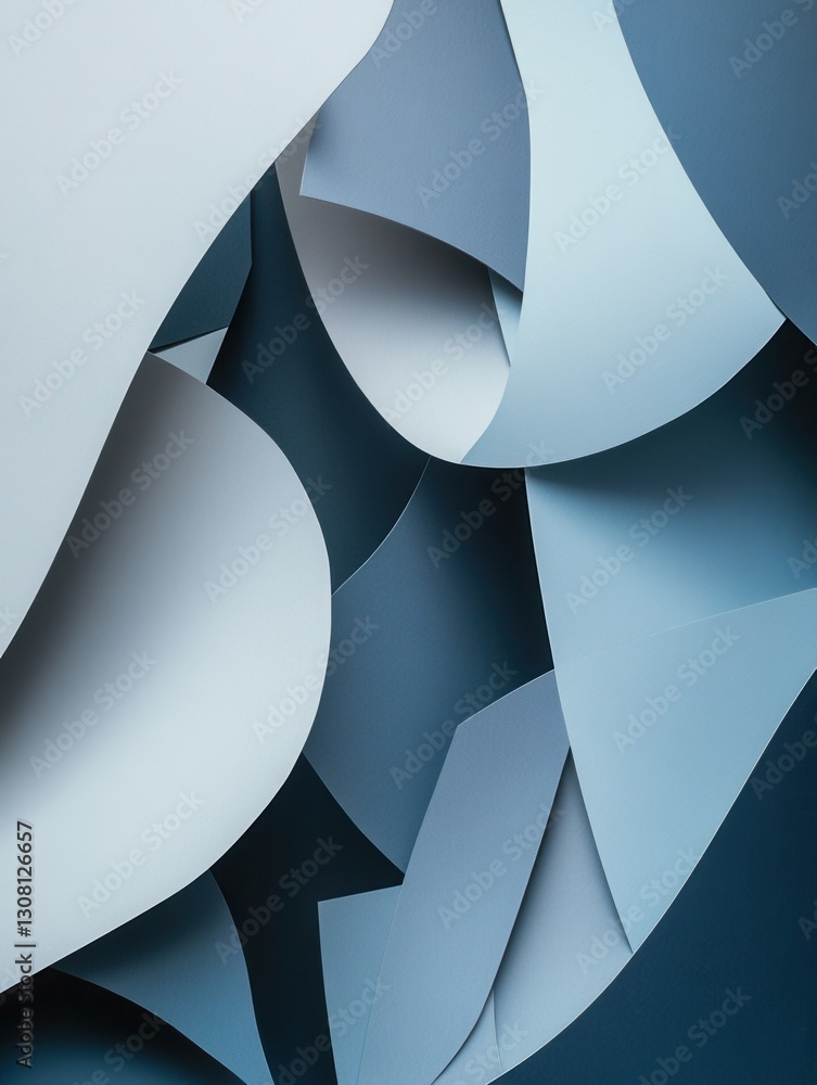 Poster Sleek paper art background with geometric cut out shapes in blue and gray tones for professional design projects Generative AI