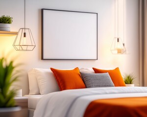 Cozy Modern Bedroom with Orange Accents and Minimalist Lighting for Contemporary Home Decor Inspiration