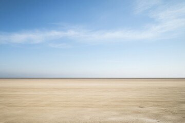 Serene sunset over an empty beach with a long stretch of sand and distant horizon creating a peaceful atmosphere Generative AI