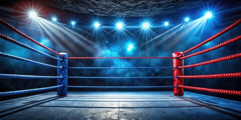 Dark Boxing Ring, Blue Red Ropes, Fight Night, Sport Photography, Combat,  Boxing Background,  Championship Boxing,  Sport Image