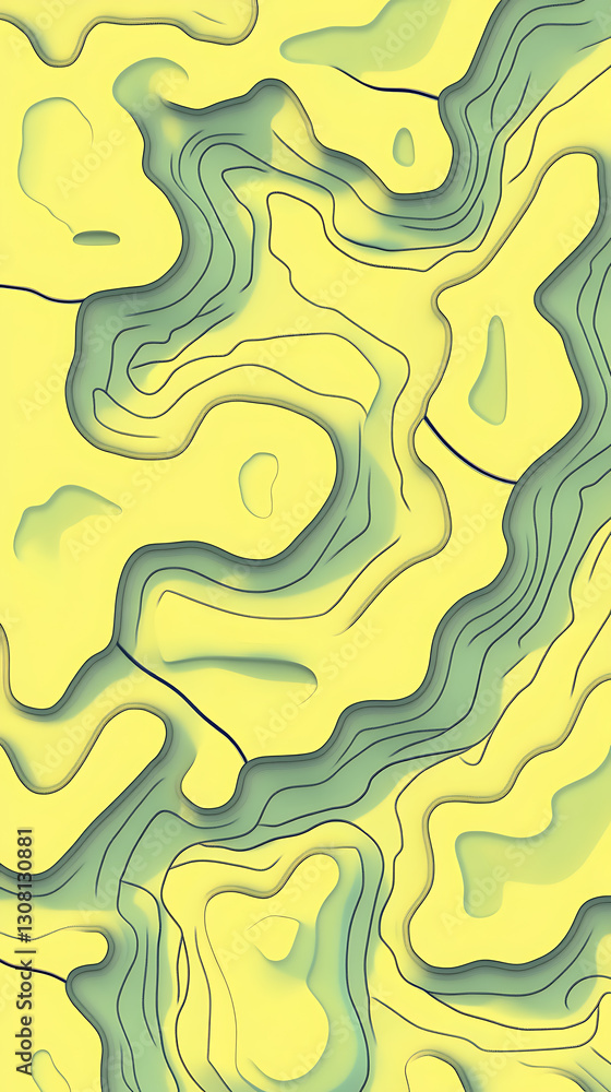 Poster intricate abstract topographical design digital art geometric patterns yellow and green color scheme