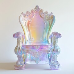 Elegant iridescent throne chair with ornate details.