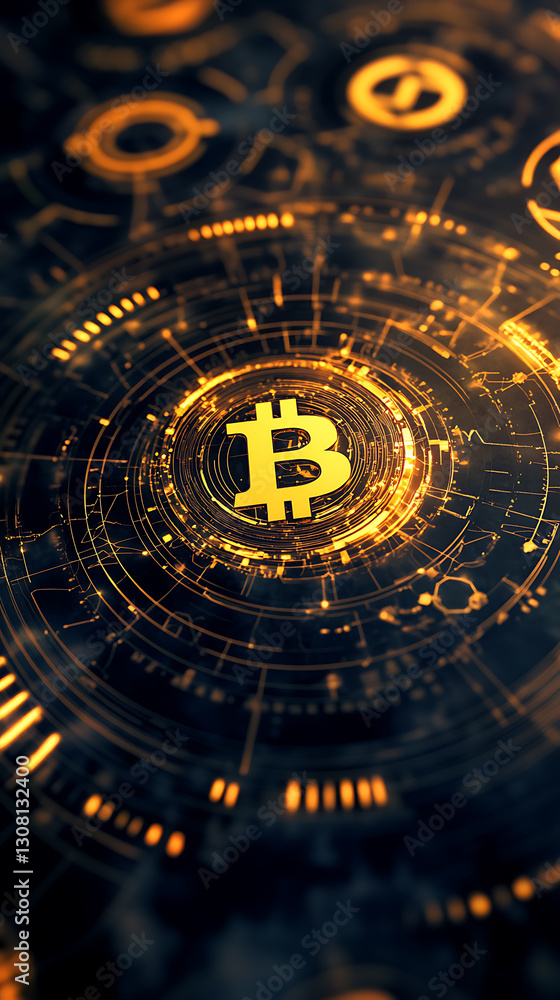 Poster cryptocurrency trading action digital realm graphic design futuristic environment close-up view bloc