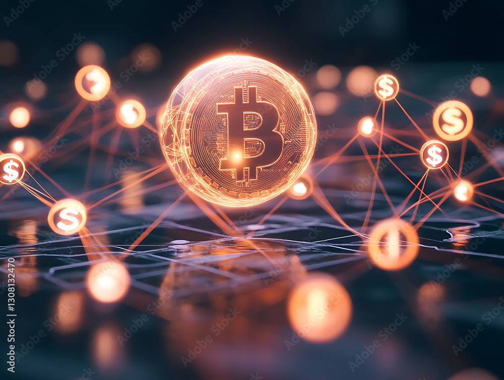 Poster analyzing cryptocurrency trends global market digital finance virtual environment data visualization