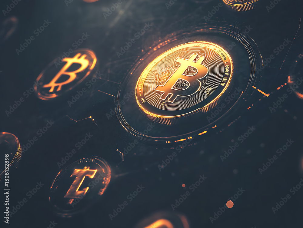 Aufkleber exploring bitcoin dynamics in cryptocurrency markets digital finance graphic design virtual environm