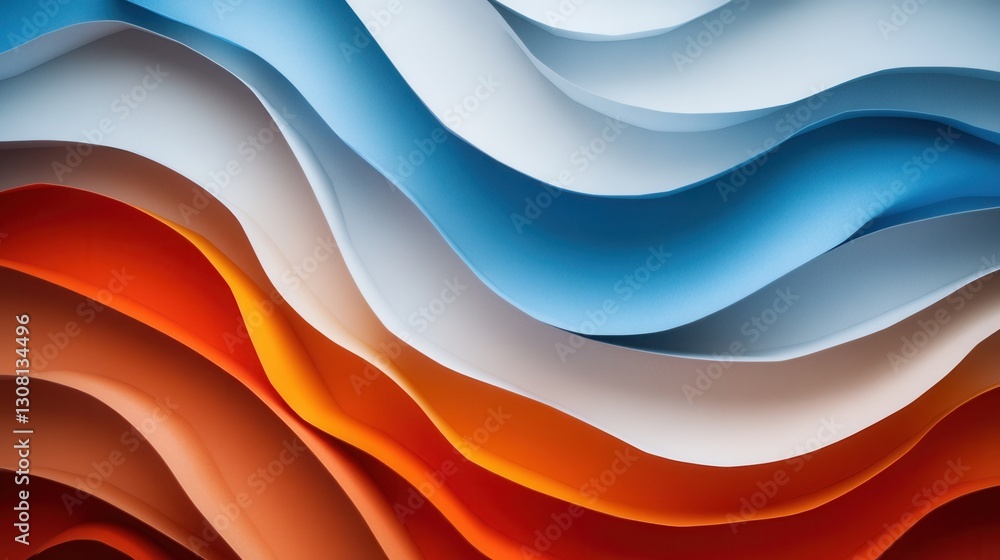 Poster dynamic paper art background showcasing layered waves in gradient tones representing global politica