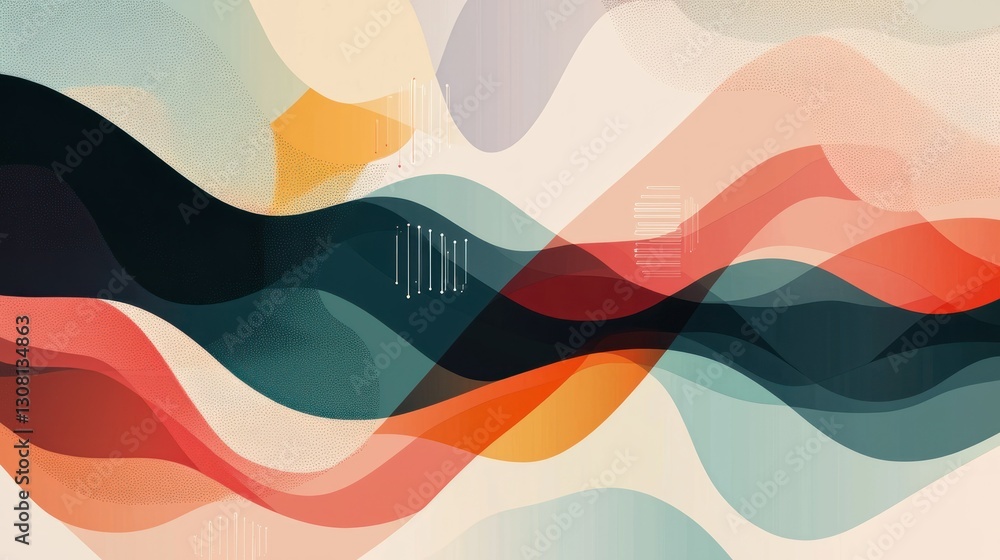 Poster An abstract composition with flowing shapes and faint podcast symbols in the background.