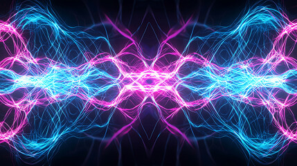 Fototapeta premium Dynamic electric waves digital space abstract art vibrant colors symmetrical design energy concept