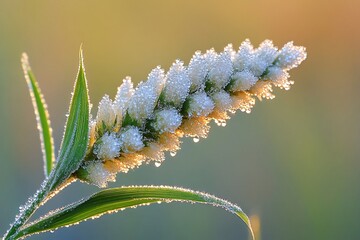Fototapeta premium Dew-covered flower sunrise meadow; nature background, website, card