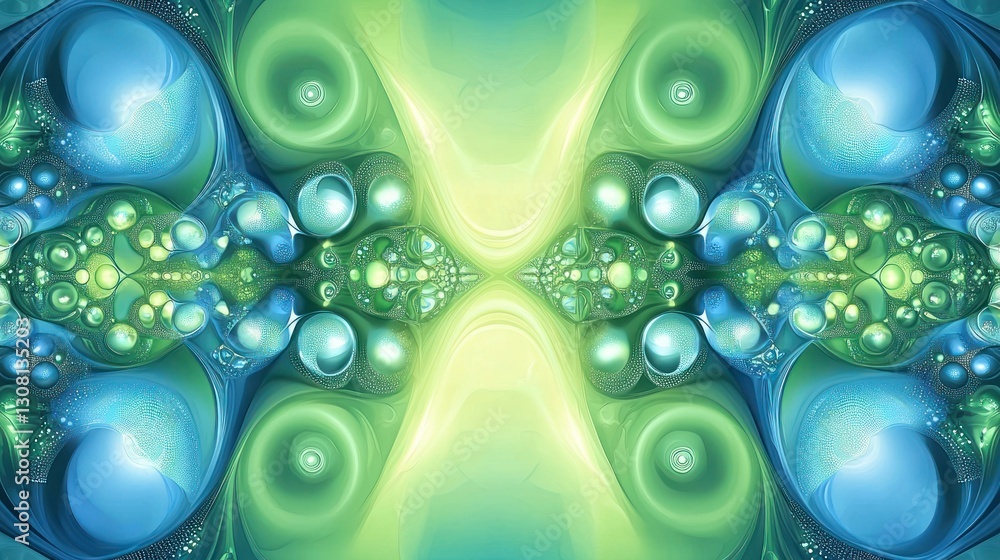 Aufkleber An abstract green and blue background with organic patterns and glowing elements.