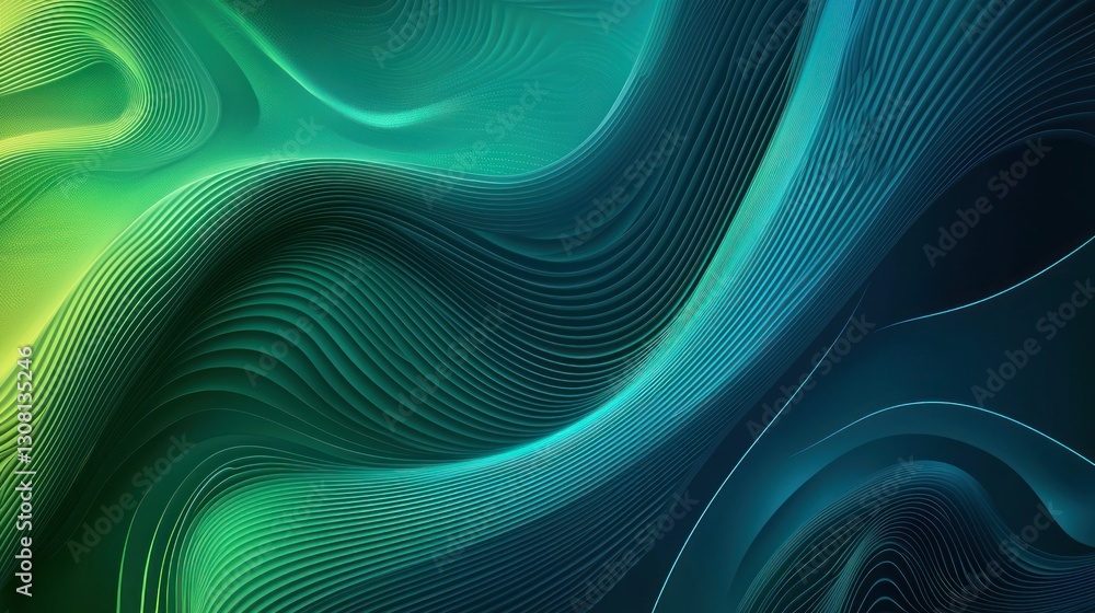 Poster An abstract green and blue background with organic patterns and glowing elements.