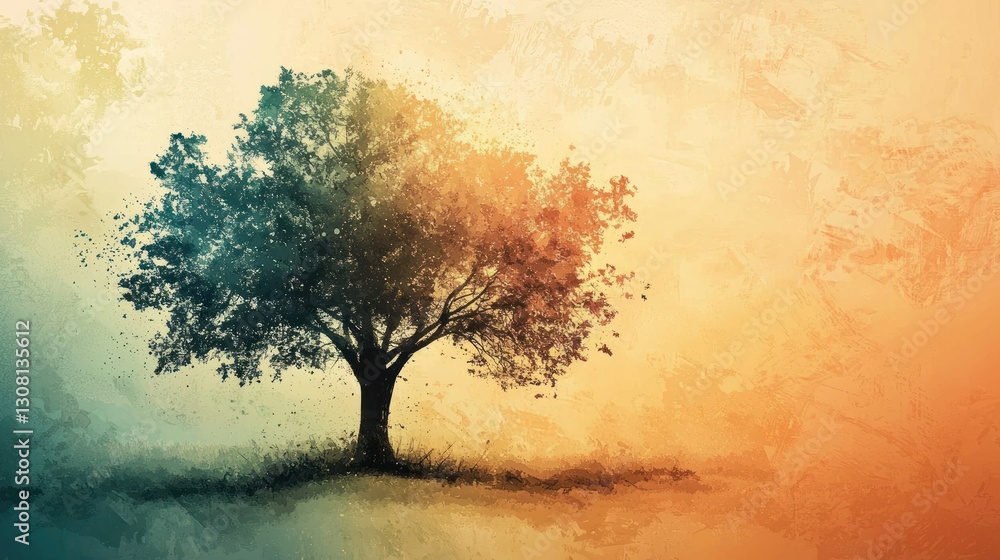 Poster an abstract tree background with artistic brush strokes and earthy tones.