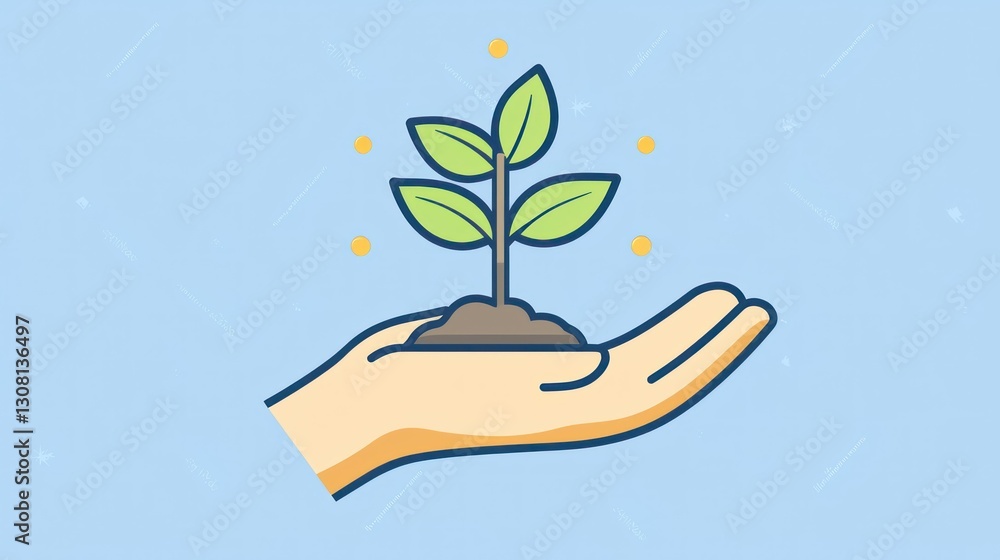 Poster An editable stroke-style icon featuring a hand holding a tree sapling
