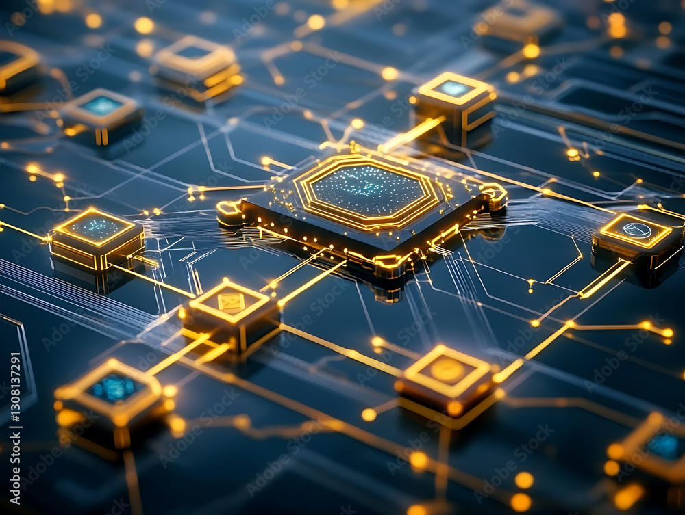 Poster innovative quantum computing circuit board digital lab technology image futuristic environment close
