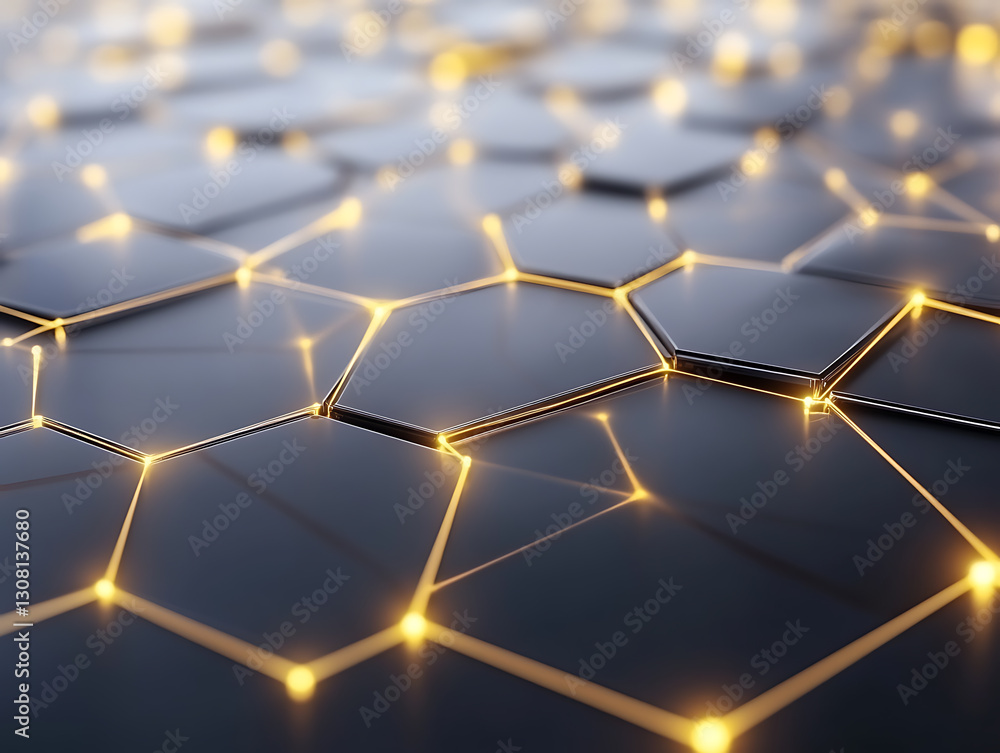 Aufkleber illuminated hexagonal patterns abstract technology background digital art modern environment close-u