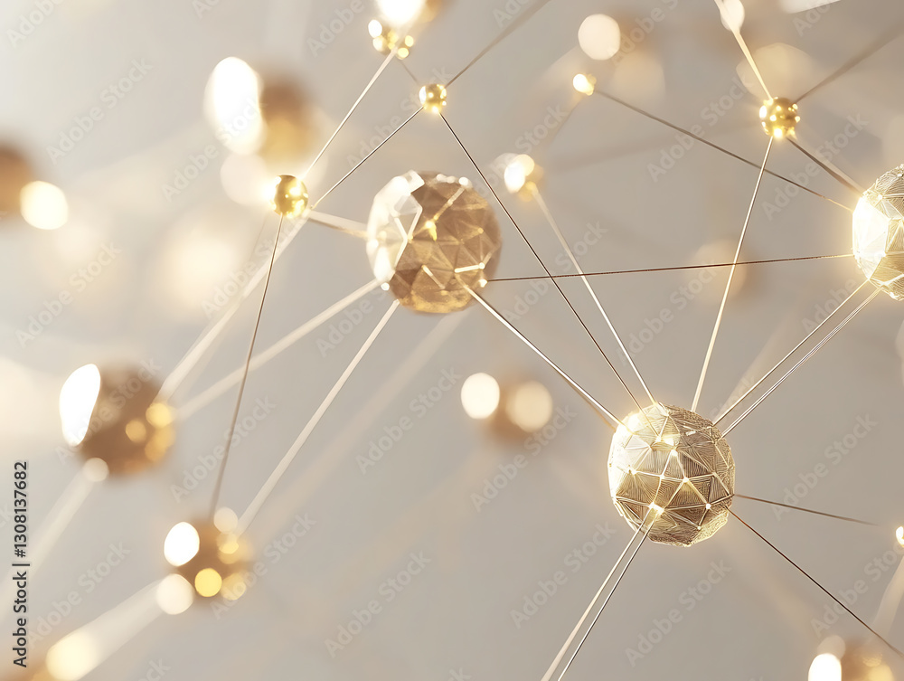 Poster exploring quantum connections glowing particles and networks in a digital environment