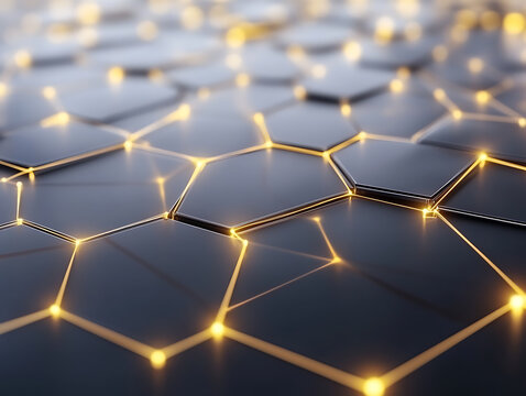 Illuminated hexagonal patterns abstract technology background digital art modern environment close-up view innovation concept