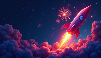 Digital illustration of geometric firework rockets, graphic, abstract, art