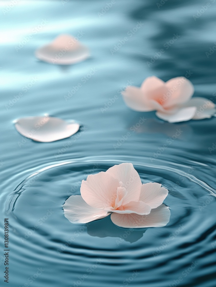 Aufkleber serenity in pastel hues with floating petals and gentle ripples at dawn on a calm water surface gene