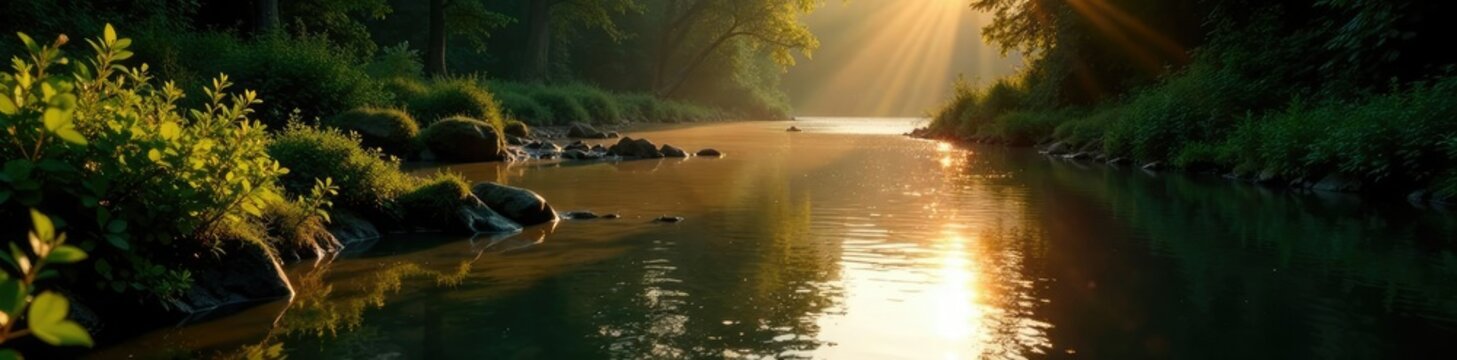 Calceata di acqua nel fiume Pitrisconi al tramonto con una luce dorata, luce dorata, natura