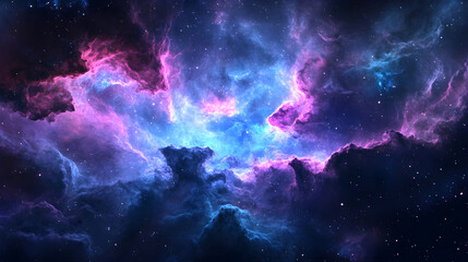 Cosmic nebula cloud background with swirling purples blues and pinks glowing in a dreamy celestial pattern