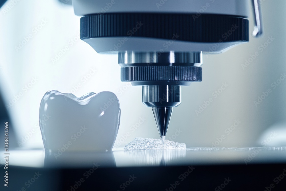 Poster detailed close up of dental cleaning procedure under microscope showcasing plaque removal precision 
