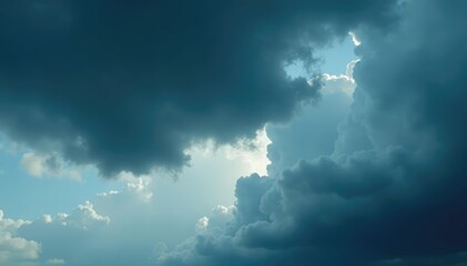 Fototapeta premium Dark grey clouds with wispy tendrils stretch across the sky, stormy weather, earth